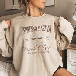 espresso martini sweatshirt, book club gift, book sweatshirt, coffee lover gift, bookworm librarian crewneck, bookish co