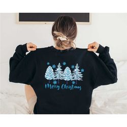 merry christmas blue trees sweatshirt, merry christmas sweatshirt, christmas trees sweatshirt, christmas gift, holiday s