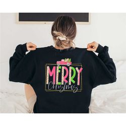 merry christmas box truck pink sweatshirt, pink truck sweatshirt, pink christmas sweatshirt, christmas tree shirt