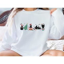 black cat christmas sweatshirt, meowy christmas sweatshirt, funny christmas cat sweatshirt, christmas gift, cat lover ch