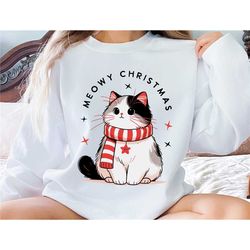meowy christmas sweatshirt, funny christmas cat sweatshirt, cat christmas sweatshirt, christmas gift, cat lover christma