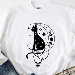halloween mystical cat sweatshirt,celestial cat shirt,moon phases astrology shirt,cat in the moon sweatshirt,unisex spri