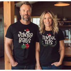 rhinestone couples christmas shirt, jingle balls and tinsel tits sweat, christmas party, couples outfits, holiday party