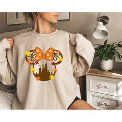 disney fall shirt, mickey ear autumn castle shirt, disney fall couple shirt, disney fall trip, minnie ear pumpkin tee, d