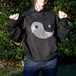 ying yang rhinestone hoodie, ying yang hoodie, cute hoodie, hoodie for women, black hoodie