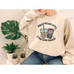 iced coffee and true crime podcast shirt, coffee cup shirt, but first coffee, coffee latte lover gift, iced coffee shirt