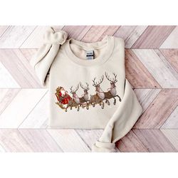 christmas reindeer sweatshirt, reindeer sweater, santa's reindeer sleigh shirt, christmas family matching shirt, family