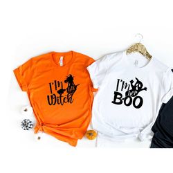 i'm his witch i'm her boo couple shirt, halloween couple shirt, pumpkin shirt, halloween shirt, boo shirt, halloween cos