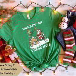 dunkin on these hos shirt, ho ho ho shirt, funny christmas sweater, christmas sweatshirt, rude christmas, basketball chr