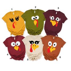 cute turkey fall thanksgiving shirt, thanksgiving family matching shirt, turkey face shirt, funny thanksgiving shirt
