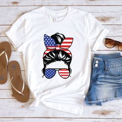 messy bun hair shirt, american girl shirt, 4th of july shirt, independence day shirt, 4th of july gift for woman