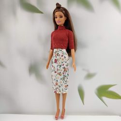 Barbie doll clothes white floral skirt