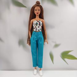 Barbie clothes turquoise trousers