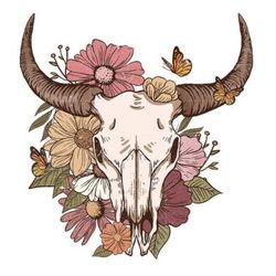 bull skull with flowers sublimation