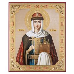 St. Olga the Princess of Kiev | Gold and silver foiled icon on wood | Size: 8 3/4"x7 1/4" | Made in Russia