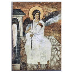 The White Angel of the Holy Tomb | Quality Icon print mounted on flat wooden plank | Size: 24 x 18 x 2 cm