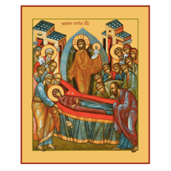 The Dormition of our Most Holy Lady | High quality serigraph icon on wood | Size: 24 x 18 x 2 cm (10"x 7")