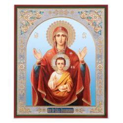 Our Lady of the Sign | Gold and silver foiled icon on wood | Size: 8 3/4"x7 1/4" |