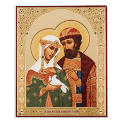 Saints Peter and Fevronia  | Silver and Gold foiled icon | Size: 5 1/4 x 4 1/2 inch
