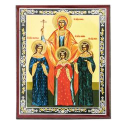 The Holy Martyrs Faith, Hope and Love and Their Mother, Sophia  | Silver and Gold foiled icon | Size: 2,5" x 3,5" |