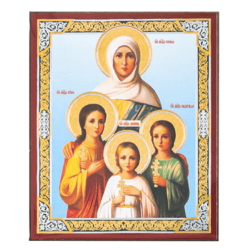 The Holy Martyrs Faith, Hope and Love and Their Mother, Sophia  | Silver and Gold foiled icon | Size: 2,5" x 3,5" |