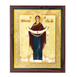 Protecting Veil of the Virgin Mary | Silver and Gold foiled icon | Size: 2,5" x 3,5" |