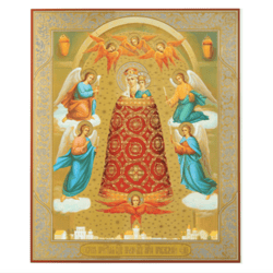 Addition of the Mind Virgin Mary | Large XLG Gold foiled icon on wood  | Size: 15 7/8"x13 1/8" | Made in Russia