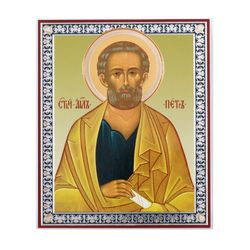 Icon of St. Peter - a religious gift | Silver and Gold foiled, Inspirational Religious Decor | Size: 5 1/4 x 4 1/2 inch