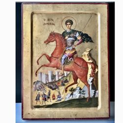 Saint Demetrius (or Demetrios) of Thessaloniki | High quality hand made icon from Mount Athos in Greece, Icon on a wood