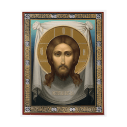 Orthodox Icon The Holy Face, Not Made By Hands, Spas, Jesus Christ |  Silver and Gold foiled  | Size: 5 1/4 x 4 1/2 inch