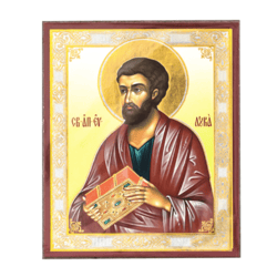 St. Luke the Apostle and Evangelist | Silver and Gold foiled icon | Size: 2,5" x 3,5" |