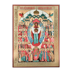 Synaxis of the Patron Saints of the Russian Army, Russian Warriors | Silver Foiled Mounted on Wood | Size: 9 1/2" x 7"