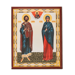 Saints Adrian and Natalia | Gold and Silver foiled icon lithography mounted on wood | Size: 3 1/2" x 2 1/2"