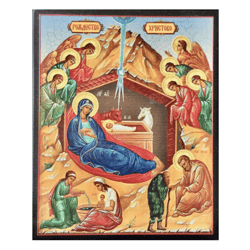 The Nativity of Our Lord Jesus Christ | Quality icon on wood | Animals Witnessing the Nativity | Size: 6,5" x 5,1" |