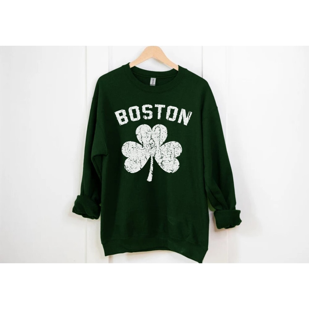 Boston Basketball Team Shamrock Vintage Classic Forest Green Sweatshirt, Boston Baskeball Retro Sweatshirt, Boston City Sports Shirt.jpg
