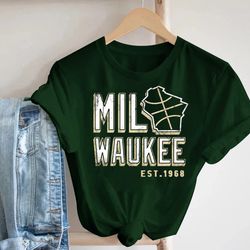 vintage milwaukee basketball est 1968 retro forest green tshirt, milwaukee basketball team shirt, american basketball sh