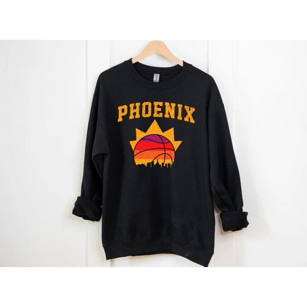 Vintage Phoenix Basketball Team CityScape Black Sweatshirt, Phoenix Baskeball Retro Bootleg Sweatshirt, Phoenix City Sports Shirt, For Fans.jpg