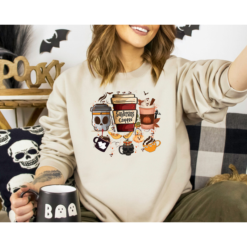 Sandersons Coffee Sweatshirt, Halloween Doodles Sweatshirt, Halloween Sweatshirt, Halloween Coffee Lover Woman Sweatshirt, Halloween Gift.jpg