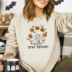 stay spooky sweatshirt, halloween skeleton shirt, pumpkin heads sweatshirt, halloween woman sweatshirt, halloween sweats