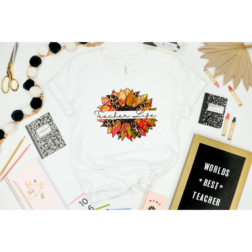 Sunflower Teacher Shirt, Leopard Teacher Shirt, Teacher Mode Shirt, Spring Teacher Shirt, Teacher Shirt, Teacher Life Shirt, Teacher Gift.jpg
