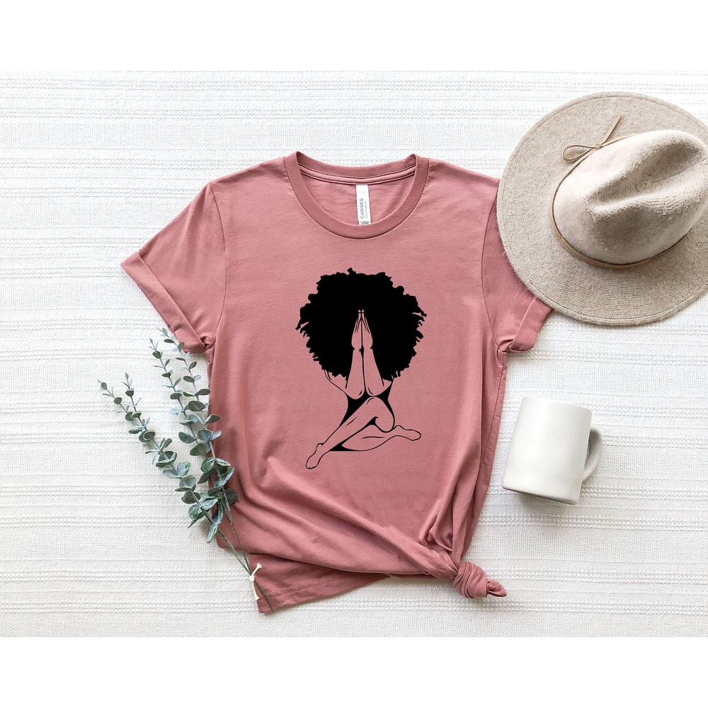 Afro Woman Praying T-Shirt, Queen Afro, Afro Lady T-Shirt, Black Power Tee, Woman Empowerment, African Shirt, Black History Shirt,.jpg