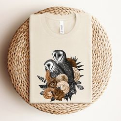 floral owl shirt, goblincore owl shirt, boho shirt for her, dark academia shirt, goblin core shirt, vintage floral shirt
