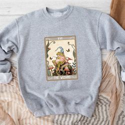 frog tarot card crewneck sweatshirt, swamp witch pullover sweater, goblincore sweatshirt women, toad oversized sweatshir