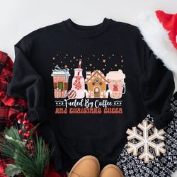 fueled by coffee and christmas cheer sweatshirt, christmas coffee sweatshirt, coffee lover christmas gift, women holiday