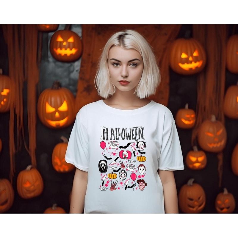 Halloween Doodles Shirt, Horror Movie Killers Halloween Shirt, Halloween Things Shirt, Horror Movie Shirt, Spooky Season Halloween Shirt.jpg