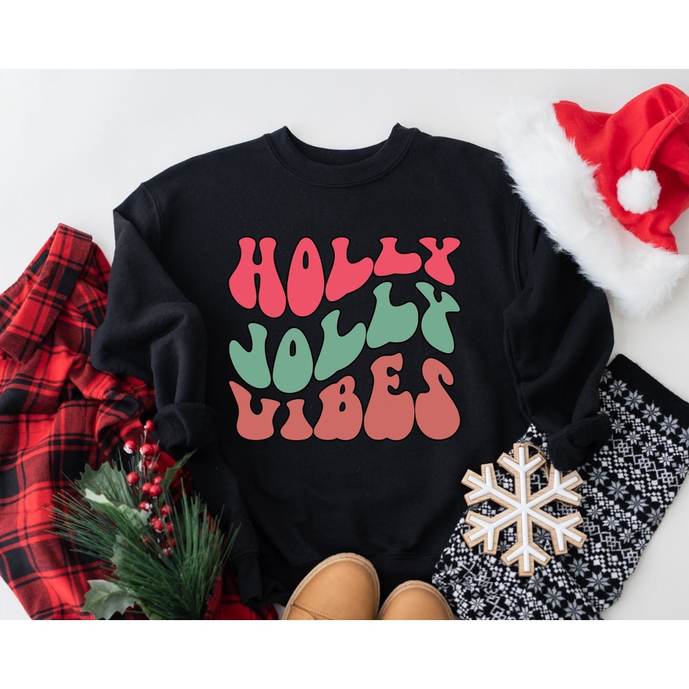Holly Jolly Vibes Christmas Sweatshirt, Holly Jolly Vibes Christmas Hoodie, Retro Boho Cute Christmas Sweater, Merry Christmas Sweatshirt.jpg