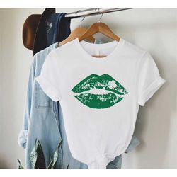 lucky lip kiss shirt,st patricks day shirt for women,shamrock lips shirt,irish kiss tee,st paddys day shirt,patrick day