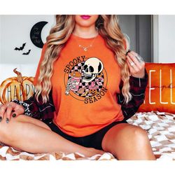 spooky season skeleton shirt, skeleton coffee shirt, funny skeleton sweatshirt, vintage halloween sweatshirt, coffee lov