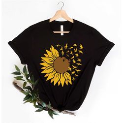 sunflower birds shirt, sunflower tee, birds shirt, flower shirt, sunflower tshirt, floral shirt, floral tee, gift for he