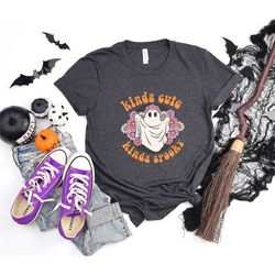 halloween ghost shirt, halloween party, floral boho ghost shirt, cute women's fall shirt, trick or treat costume, kinda